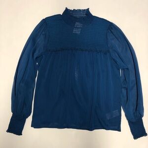 Laundry by Shelli Segal long sleeve smocked high neck top blouse size M